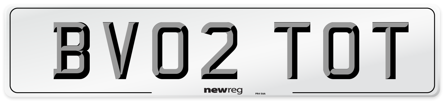 BV02 TOT Number Plate from New Reg